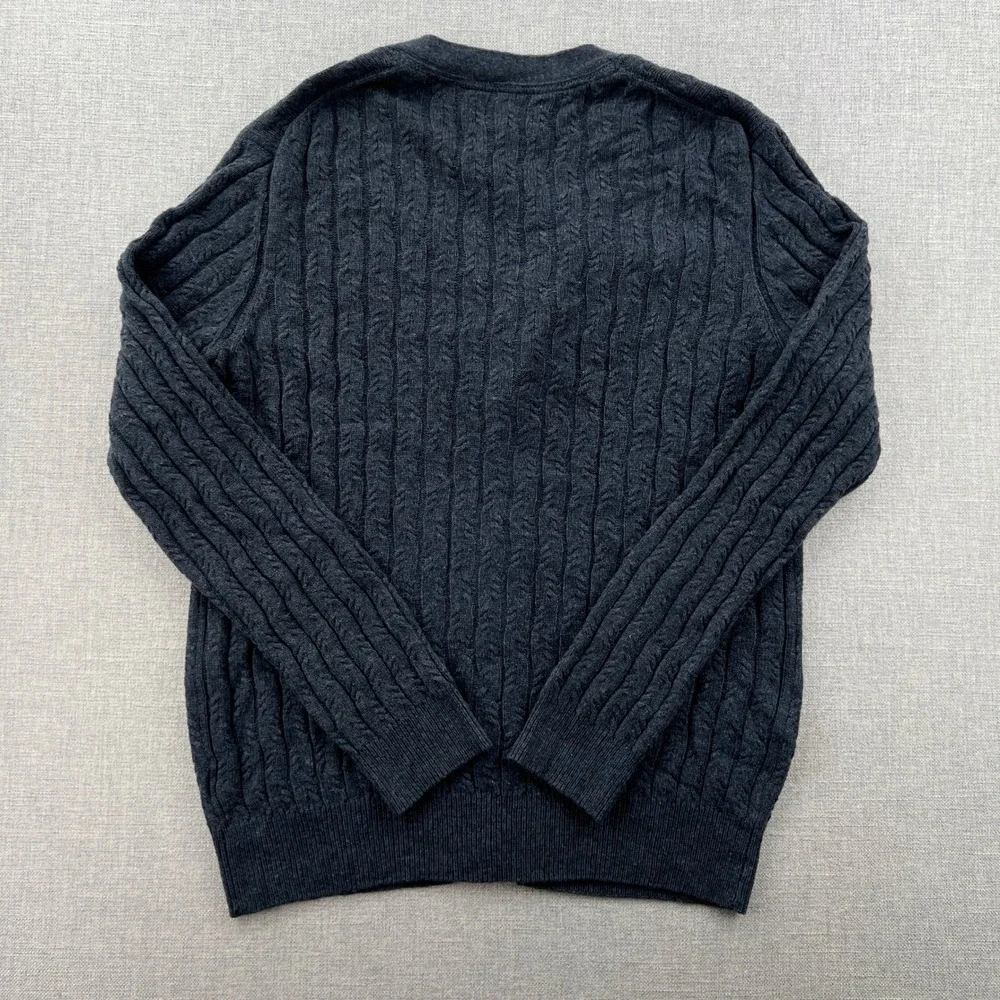 NEW Joseph Abboud Cardigan Sweater Mens L Blue Cable Knit Wool Blend V-Neck Dad